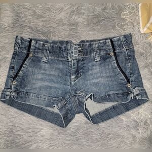 2000s American Eagle All Over Denim Buckle Low Rise Shorts